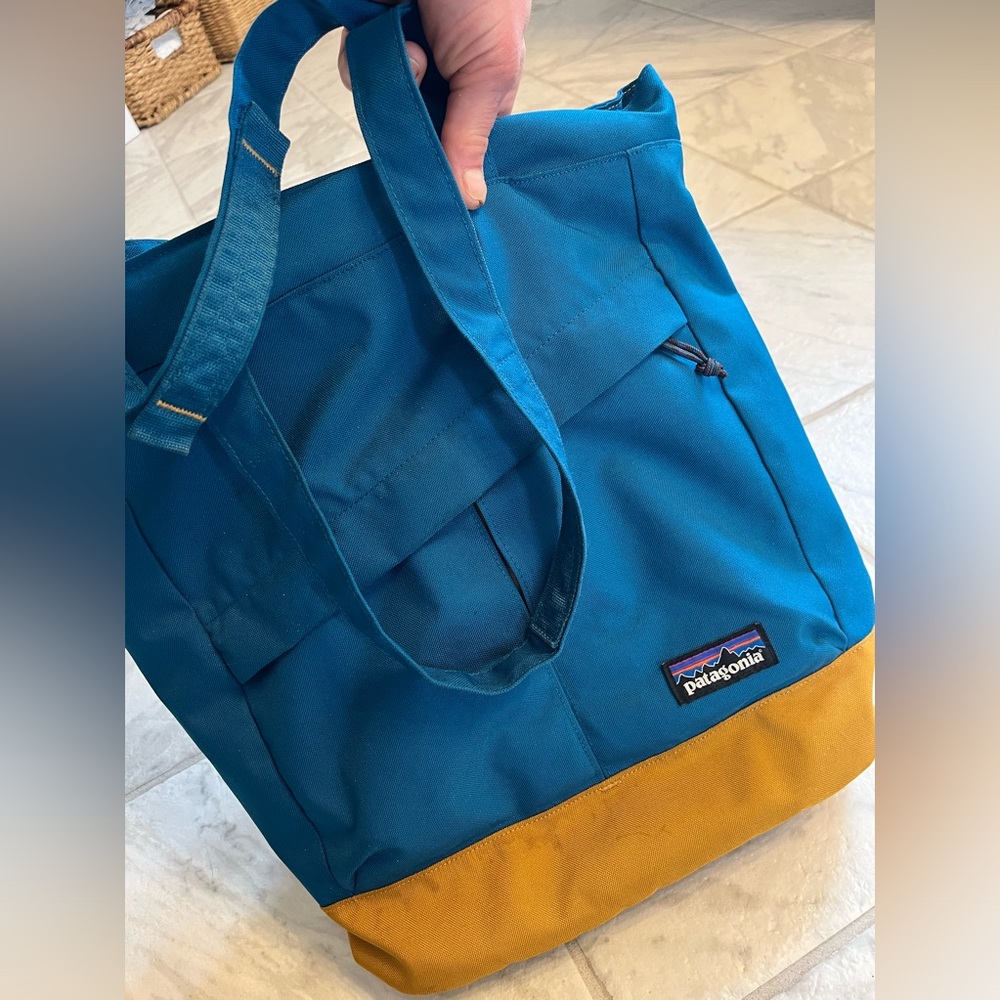 Patagonia Tote - Turquoise + Mustard - Heavy Duty Fabric